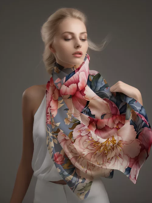 foulard soie pivoine rose blush