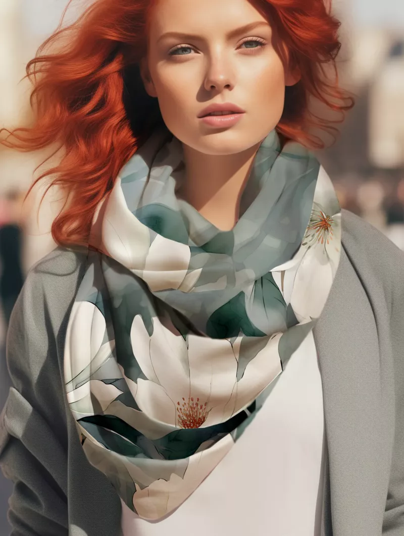 foulard magnolia blanc et gris clair