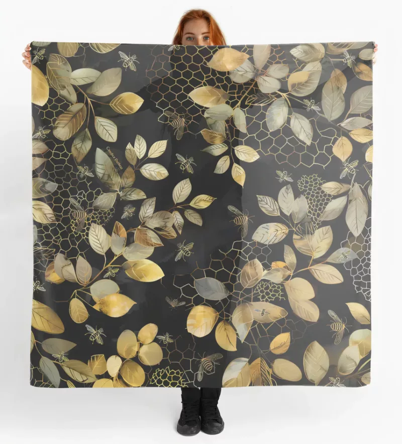 foulard abeilles dorées fond noir