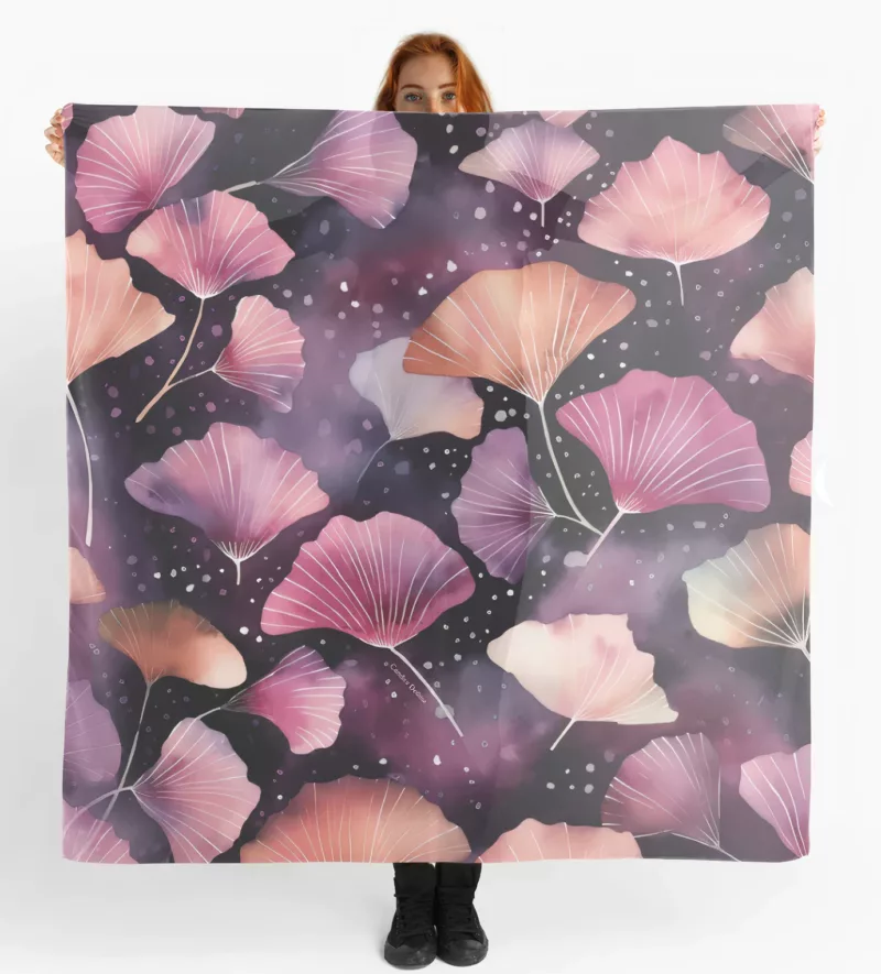 foulard gingko rose mauve