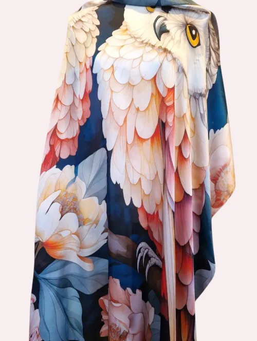 foulard grand femme oiseau chouette fleurs