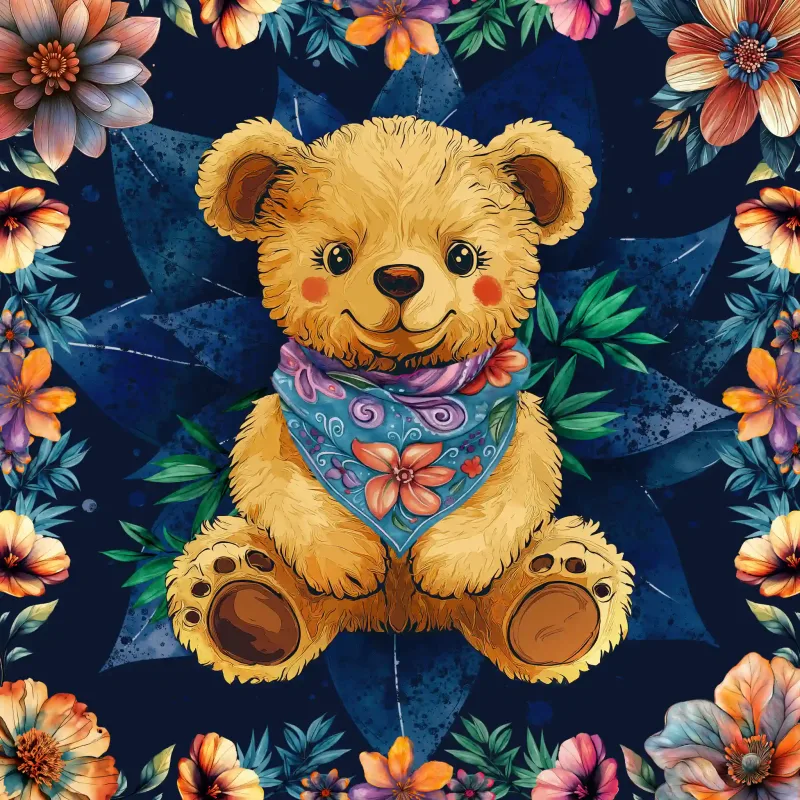 foulard teddy fleuri soie graphisme