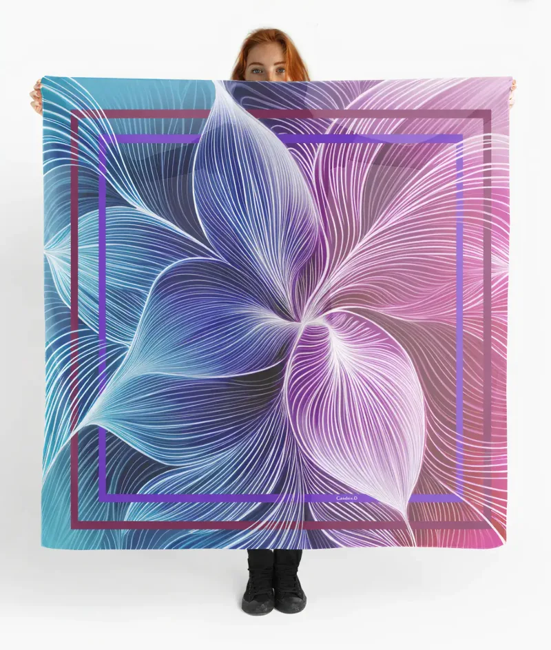 foulard style graphique rose bleu mauve