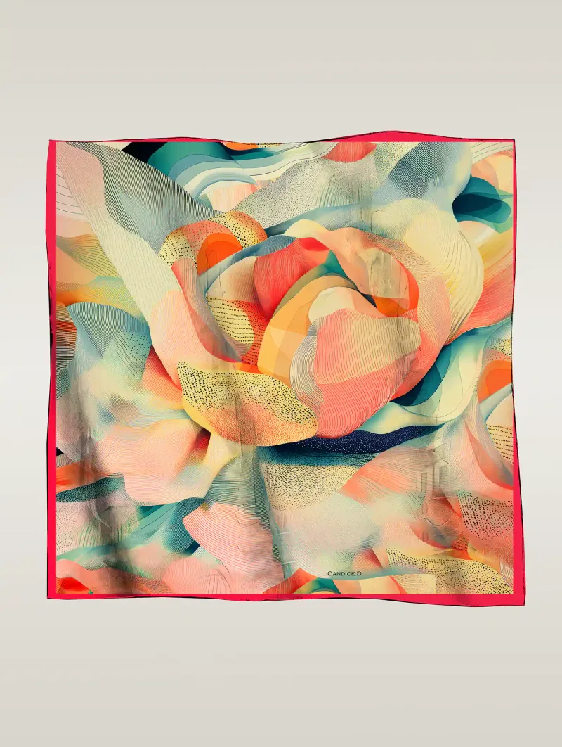 foulard en soie carré 70 graphique fleur corail